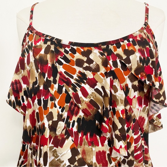 AB STUDIO print diagonal ruffle front adjustable strap tank top flowy knit M - Picture 2 of 8